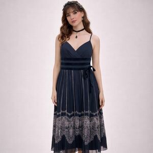 Y2K Babydoll Chiffon Midi Dress 0P Black Pleated Velvet Whimsigoth Fairy Grunge